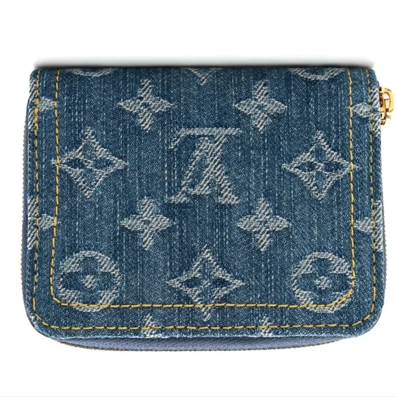 Monogram Cotton Denim Zip-Around Wallet in Blue - Picture 5 of 13
